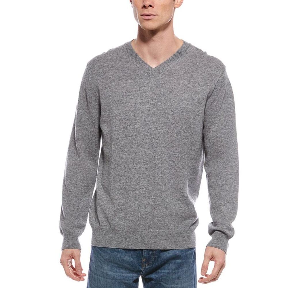 Forte Mens  Cashmere V-Neck Cashmere Sweater, Grey